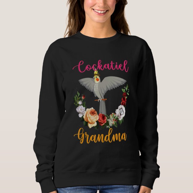 Moletom Cockatiel Grandma Floral Bird Bow Tie Lover Mother (Frente)