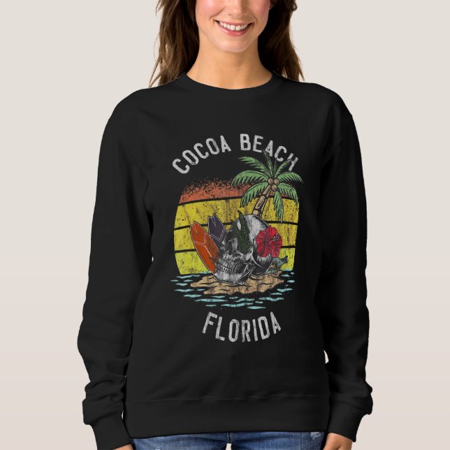 Moletom Cocoa Beach Florida Palms Skull Surf Sunset Vacati (Frente)