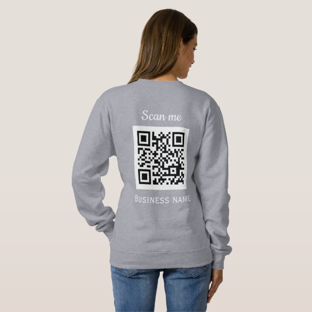Moletom Código QR Logotipo comercial Cinza profissional mo (Parte Traseira Completa)