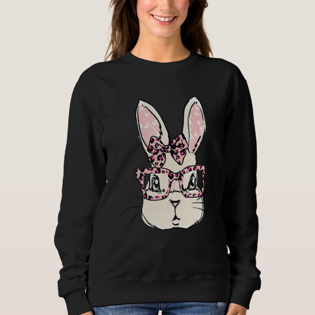 Moletom Coelhinho Bonito Rosto Cor-de-Rosa Óculos-Leopardo (Frente)