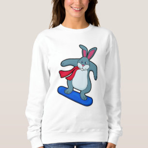 Moletom Coelho como Snowboarder com Snowboard e Scarf