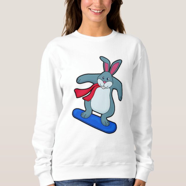 Moletom Coelho como Snowboarder com Snowboard e Scarf (Frente)