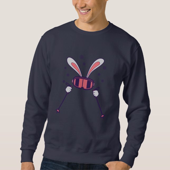 Moletom Coelho do esqui com bastões de esqui e óculos de e (Frente)