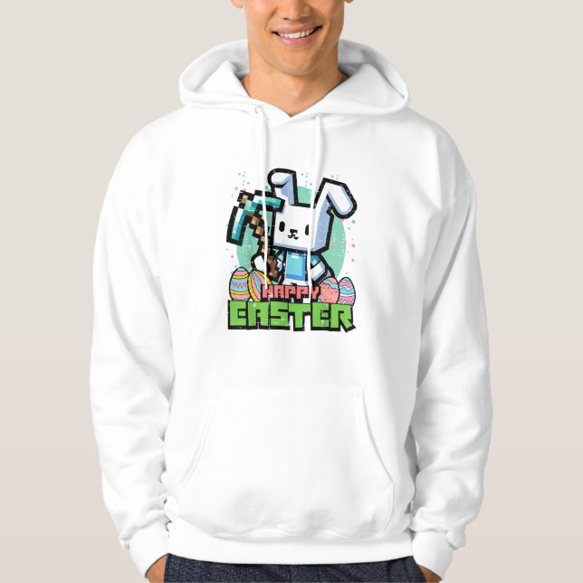 Moletom Coelho Feliz de Páscoa Pixel Game Jogos Gamer Meni (Frente)