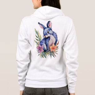 Moletom Coelho na arte Floral Patch, Na moda Unisex zip up