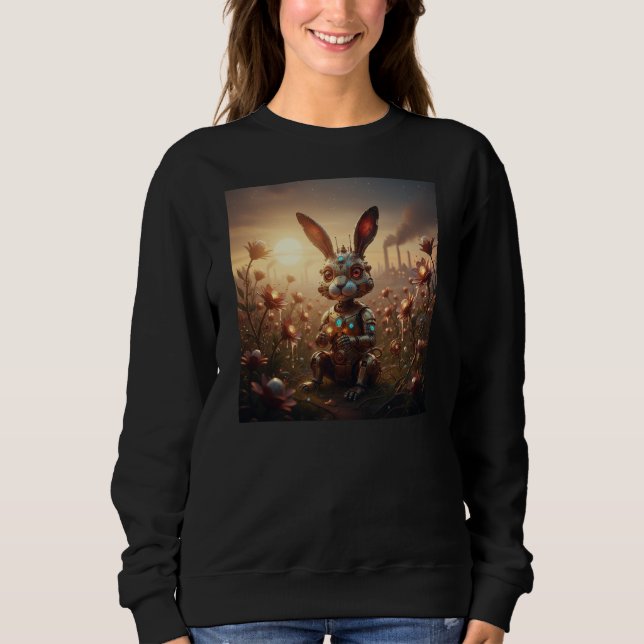 Moletom Coelho Robô em Campo de Flores Steampunk (Frente)
