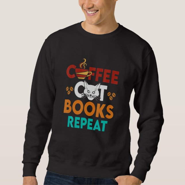 Moletom Coffee Cat Books Repeat (Frente)
