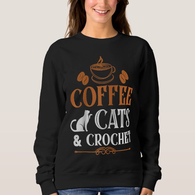 Moletom Coffee Cats and Crochet  Arts and Crafts Raglan Ba (Frente)