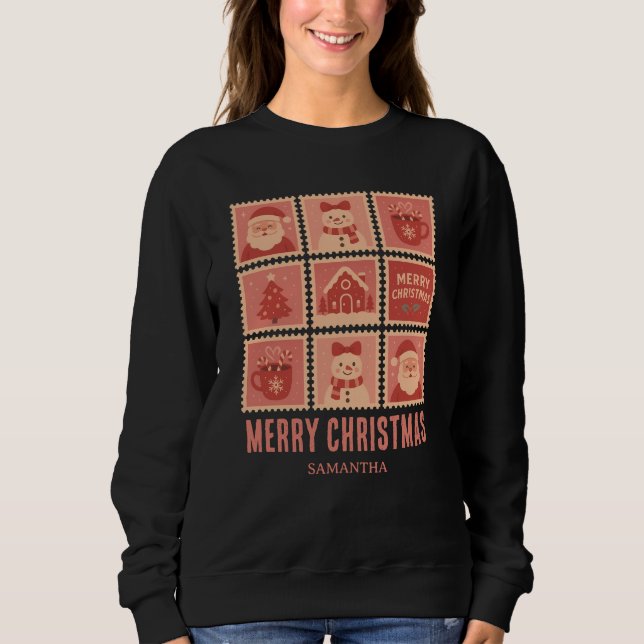 Moletom Colagem do Carimbo de Natal Rosa (Frente)