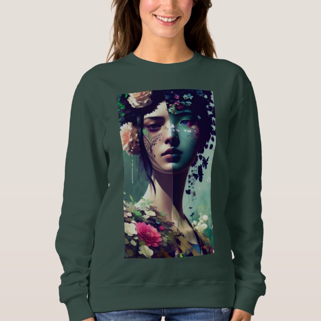Moletom Colagem Floral de Rosto da Mulher (Frente)