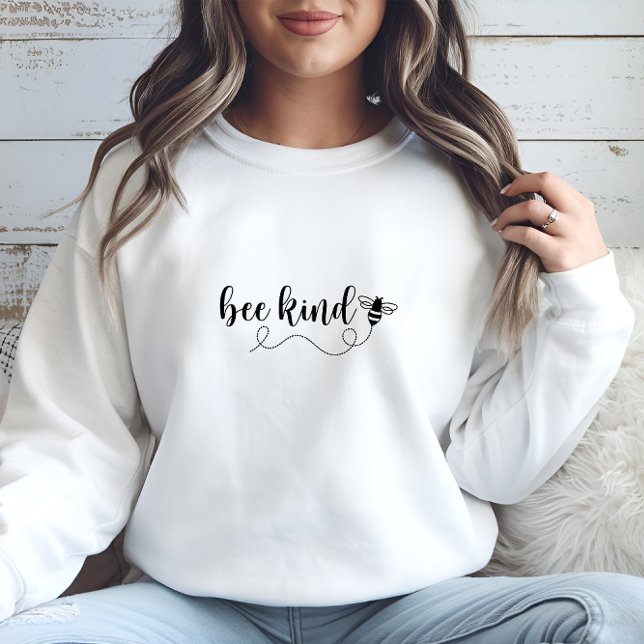 Moletom Colar Impressão de Bebê Branca Moderna (Modern White Bee Kind Print Sweatshirt)
