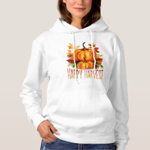 Moletom "Colheita Feliz" Aquarela Pumpkin e Folhas de Qued