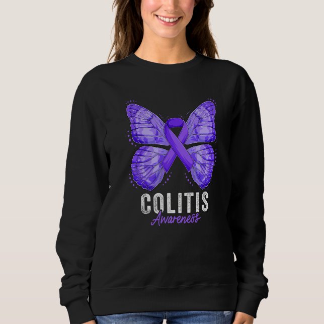 Moletom Colitis Awareness Month Butterfly Purple Ribbon Pr (Frente)