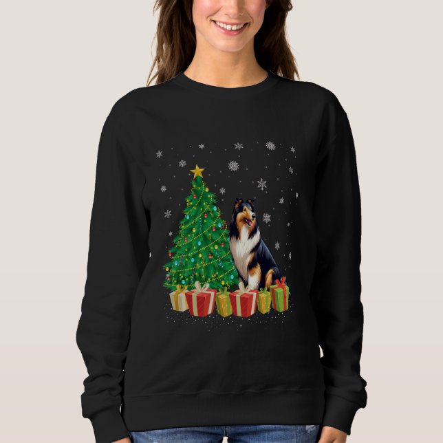 Moletom Collie Dog Xmas Tree Lighting Santa Hat Collie Dog (Frente)