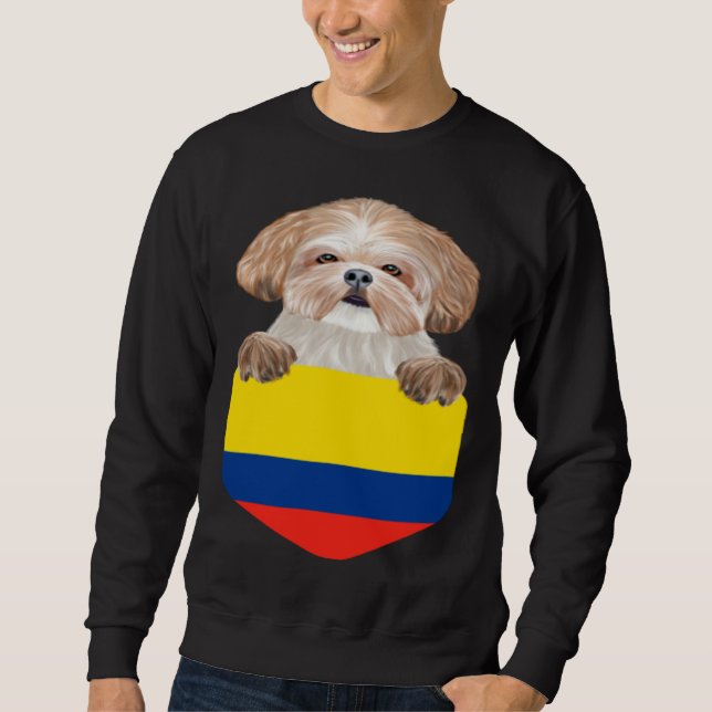 Moletom Colombia Flag Shih Tzu Dog In Pocket (Frente)