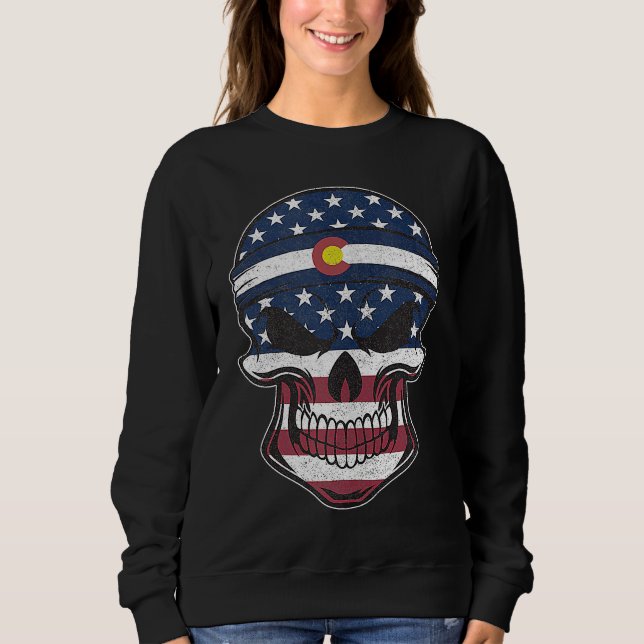 Moletom Colorado American Flag Skull  State Flag Colorado  (Frente)