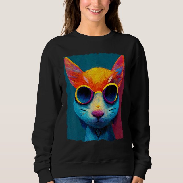 Moletom Colorful Cat With Glasses (Frente)