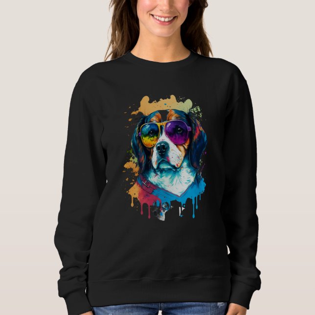 Moletom Colorful Cute Dog Beagle with Sunglasses Animal (Frente)