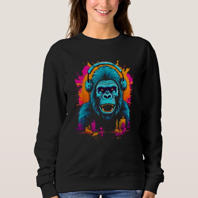 Moletom Colorful Gorilla With Headphones Ape Wildlife Artw (Frente)