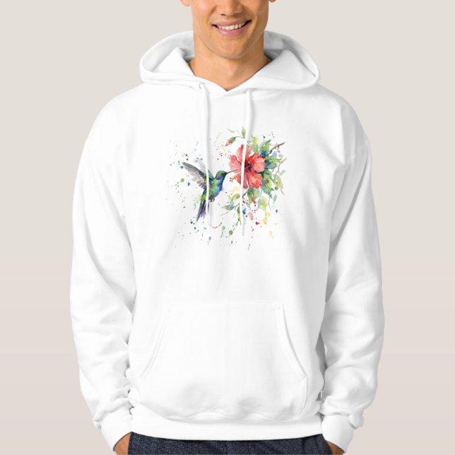 Moletom Colorful Hummingbird Watercolor Floral Nature Art (Frente)