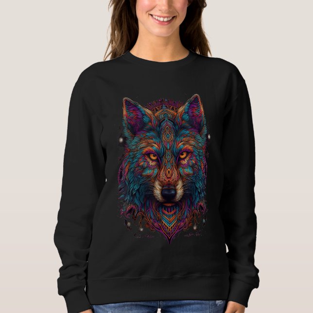 Moletom Colorful Wolf Psychedelic Trippy Hippie Men Women (Frente)
