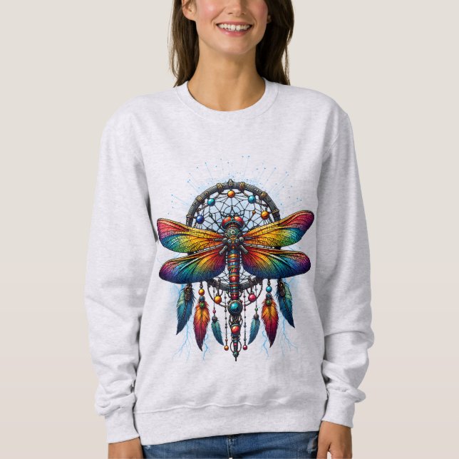 Moletom Colorido Dreamcatcher de Libélula Psicodélico Boho (Frente)