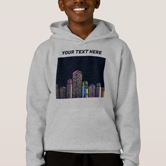 Moletom com arranha-céus da cidade em grade neon c (Frente)