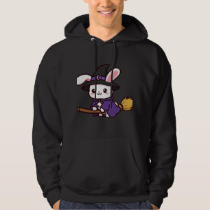 Moletom com capuz de Halloween Witch Bunny Broomst