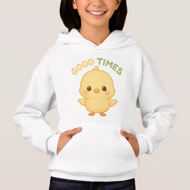 Moletom com Capuz e Gráfico de Frango Amarelo Fofo (Frente)