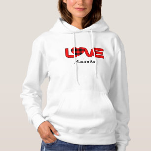 Moletom com capuz e pulôver xadrez vermelho para m