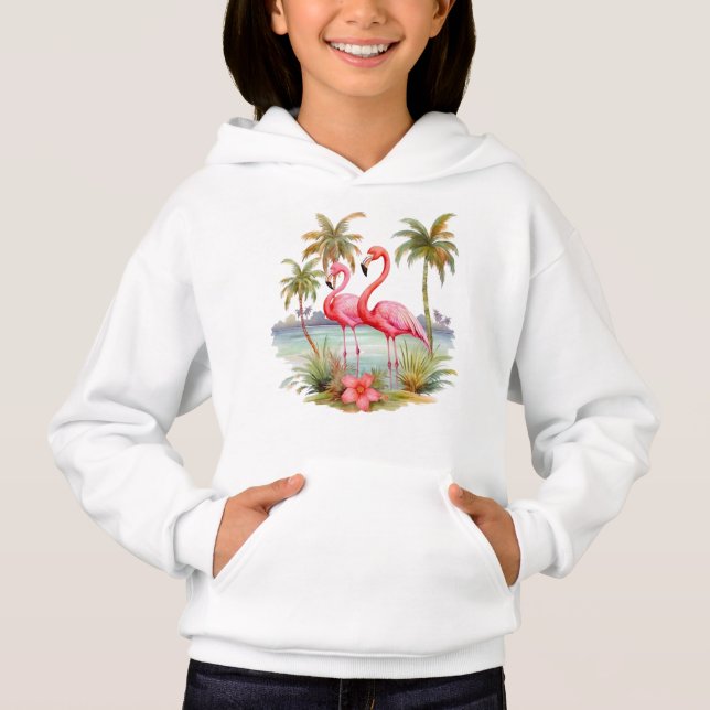 Moletom com Capuz Flamingo Rosa para Crianças (Frente)