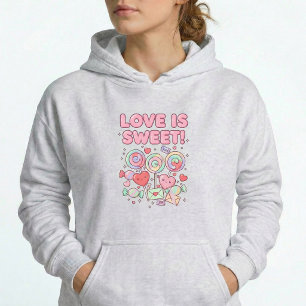 Moletom com Capuz Love Is Sweet Kawaii Hearts Past