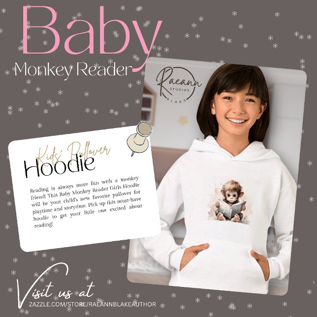 Moletom com capuz para meninas Baby Monkey Reader (Criador carregado)