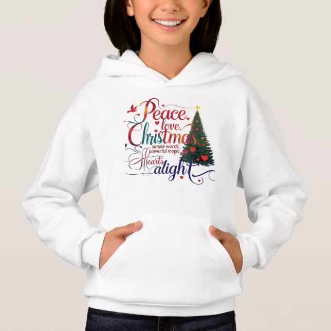 Moletom com Capuz Paz Amor Natal Crianças  (Frente)