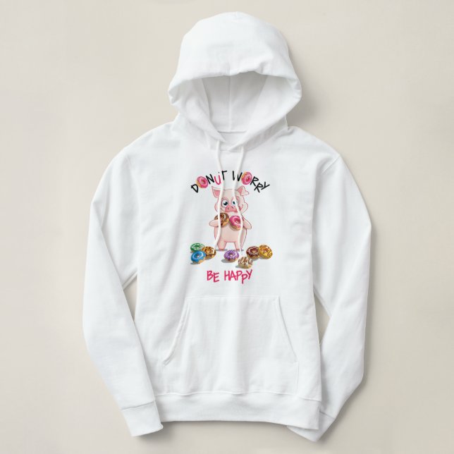 Moletom com Capuz Piada de Donut de Porco Engraçad (Frente do Design)