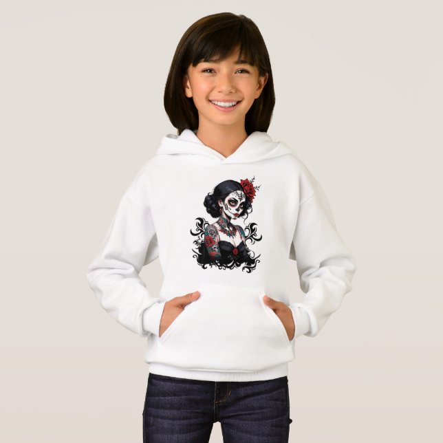 Moletom com Caveira Floral Artística para Meninas  (Frente Completa)