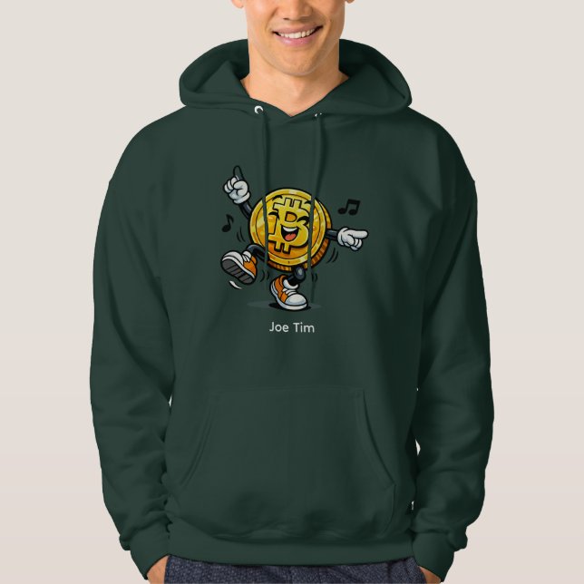 Moletom com desenho animado de Bitcoin dançando e  (Frente)