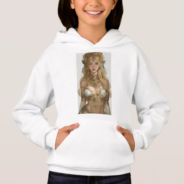 Moletom com retrato de anime da garota dourada par (Frente)