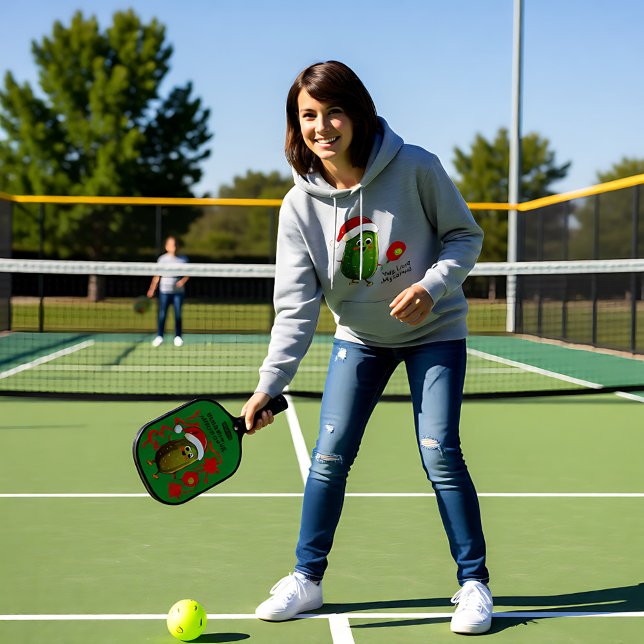 Moletom Comício Pickleball de Papais noeis de texto person (Custom text Santa's Pickleball Rally Hoodie)