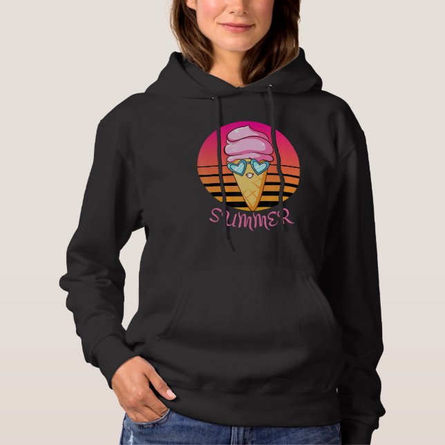 Moletom Cone de Sorvete de Verão Sunset com Óculos de Sol  (Frente)