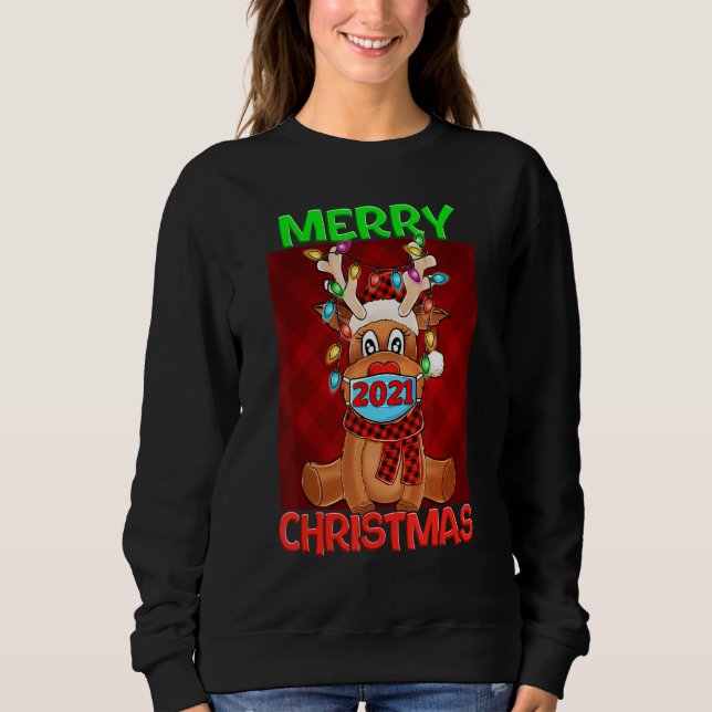 Moletom Conjunto de Natal 2021 Máscara de Rena Combinando  (Frente)