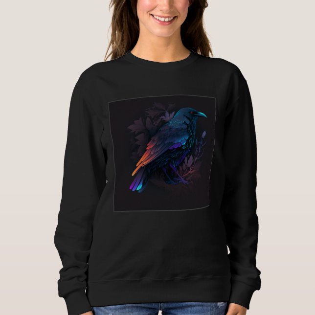 Moletom Cool Black Raven Crow Illustration Birds Unique Wo (Frente)