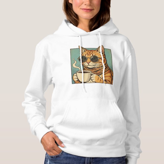 Moletom Cool Cat Coffee Retro Style Design for Cat Lovers (Frente)