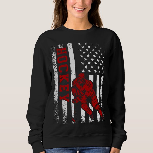 Moletom Cool Ice Hockey Player Distressed USA American Fla (Frente)