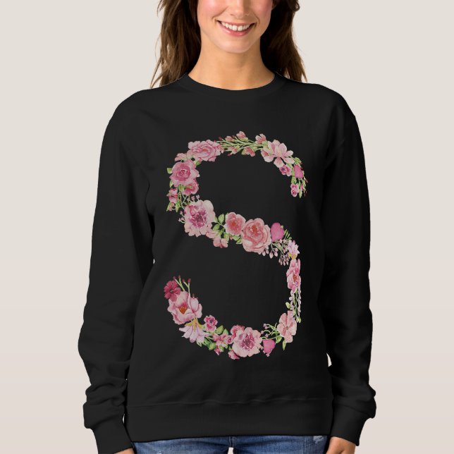 Moletom Cool Initial Alphabet Monogram Flowers  Floral Let (Frente)