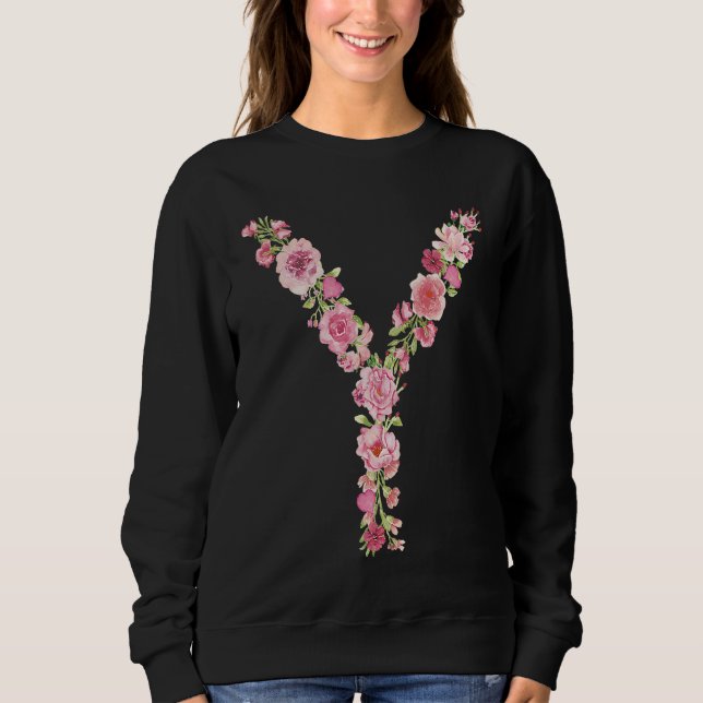 Moletom Cool Initial Alphabet Monogram Flowers  Floral Let (Frente)