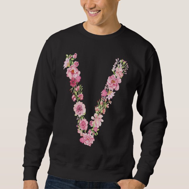 Moletom Cool Initial Alphabet Monogram Flowers Floral Lett (Frente)