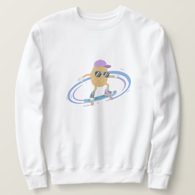 Moletom Cool Pineapple Skater – Funny Tropical Skateboard (Frente do Design)