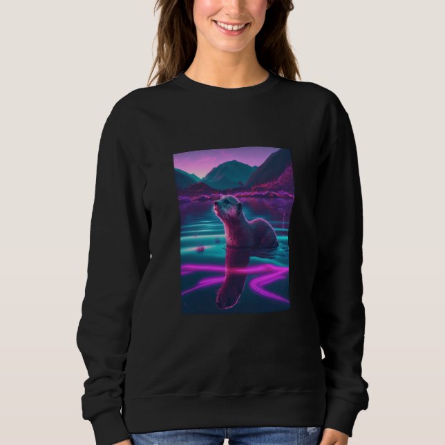Moletom Cool Sea Otter Synthwave Wandering Otter  2 (Frente)