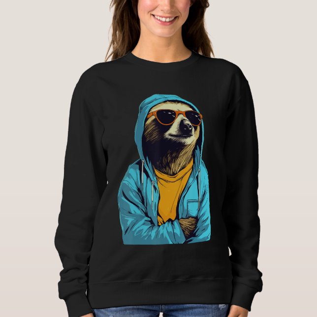 Moletom Cool Sloth With Sunglasses And Blue Jacket For Laz (Frente)